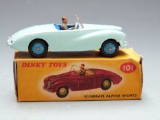 Dinky Toys diecast model Sunbeam Alpine Sports with pale blue body, dark blue interior and hubs