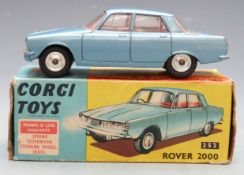 Corgi Toys diecast model Rover 2000 with blue body, red interior, Trans-O-Lite headlamps and