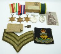 British Army WWII medals comprising 1939/1945 Star, Africa Star, Italy Star, War Medal and