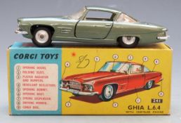 Corgi Toys diecast model Ghia L6.4 with Chrysler engine, green body and beige interior, 241, in
