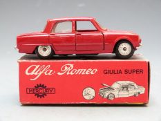 Mercury diecast model Alfa Romeo Giulia Super with red body and cream interior, 4, in original box.