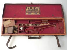 Joseph Lang & Son Ltd side by side shotgun brass and leather bound oak carry case with fitted