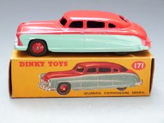 Dinky Toys diecast model Hudson Commodore Sedan with red and mint green body and red hubs, 171, in