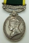 British Army Territorial Efficiency Medal (George VI) named to 2044103 Gunner H Smith, Royal