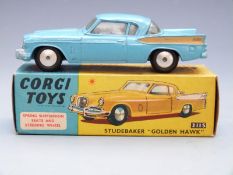 Corgi Toys diecast model Studebaker 'Golden Hawk' with blue body and gold wings, 211S, in original