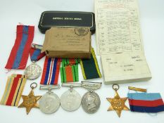 British Army WWII medals comprising 1939/1945 Star, Africa Star with 8th Army bar, Defence Medal and