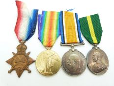 British Army WWI medals comprising 1914/1915 Star, War Medal and Victory Medal named to 574 Cpl T