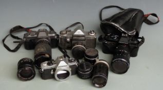 SLR cameras and accessories comprising Pentax P30N with 1:3.5-4.5 28-80mm lens, Pentax P30T with