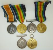 British Army WWI medals comprising three pairs of War and Victory Medals for the Army Service