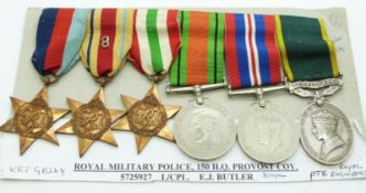 British Army WWII medals comprising 1939/1945 Star, Africa Star with silver numeral 8, Italy Star,