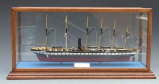 Cased model of SS Great Britain, length of case 50cm.