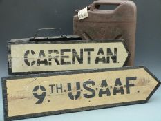 American jerry can with screw top, reproduction road signs and portable burner