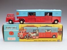 Corgi Toys diecast model Chipperfield's Horse Transporter with Horses, red tractor unit and red