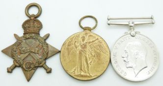British Army WWI medals comprising 1914/1915 Star, War Medal and Victory Medal named to 13831 Pte