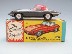 Corgi Toys diecast model E-Type Jaguar with Detachable Hard Top with plumb body, red top and tan