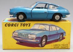 Corgi Toys diecast model Lancia Fulvia Sport Zagato with metallic blue body and pale blue