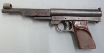 Record .177 air pistol with hooded foresight and target grips, NVSN.