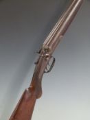 Thomas Bland 12 bore side by side hammer action shotgun with named and line engraved lock, chequered