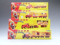 Four Corgi Jean Richard Pinder diecast circus models comprising Scammell Highwayman Two Cage