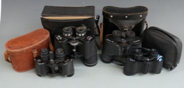 Four pairs of binoculars comprising Tasco 10x50, two Pathescope 8x30 and Russian Tento 8x40