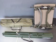 Carp fishing bivouac, a KIS hard travel case and a bed chair by Prologic