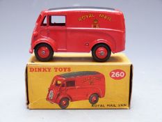 Dinky Toys diecast model Royal Mail Van with red body and hubs and black roof, 260, in original box.