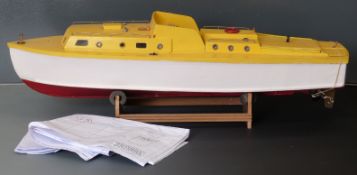 Model remote control boat of a Halvorsen 38ft seaplane tender with electric motor and speed control,