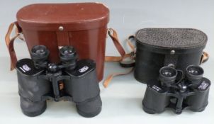 Carl Zeiss Jena Jenoptem 10x50W binoculars in leather case together with a set of Aico 8x30