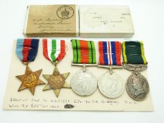 British Army WWII medals comprising 1939/1945 Star, Italy Star, Defence Medal, War Medal and