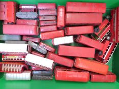 Forty Dinky Toys, Matchbox and similar diecast model Routemaster and similar buses and trams