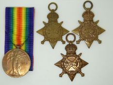 Royal Navy WWI medals comprising three 1914/15 Stars named to 110988 R N Spencer RN, 1415 F Newton