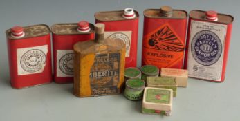 Six gunpowder tins, one Amberite Smokeless Sporting Powder and five Curtis's & Harvey, together with