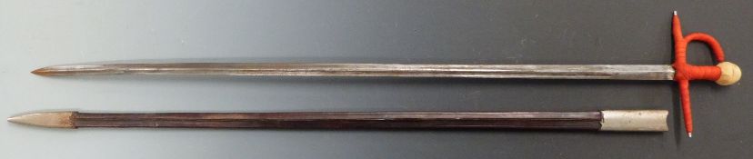Late 19thC / early 20thC Toledo steel sword with leather scabbard, blade length 85cm