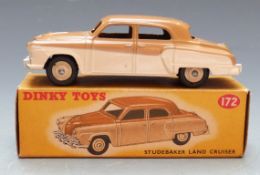 Dinky Toys diecast model Studebaker Land Cruiser with brown and cream body and cream hubs, 172, in