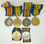 British Army WWI medals comprising three pairs of War and Victory Medals for the Royal Artillery