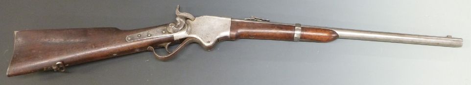 Spencer model 1865 .50 calibre underlever repeating percussion hammer action carbine rifle with