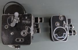 Two Paillard Bolex cine cameras, one a B8L the other with three lens carousel