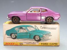 Dinky Toys diecast model Ford Capri with metallic pink body and yellow interior, 165, in original