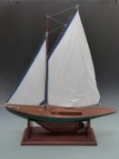 Model pond yacht, length 74cm.