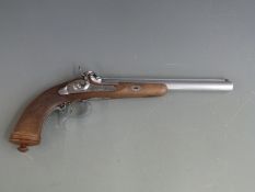 Italian F Rochette of Paris style .45 percussion hammer action pistol with named lock, chequered