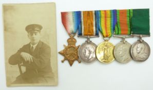 Royal Navy WWI medals comprising 1914/15 Star, War Medal and Victory Medal to ES187 T H Henderson,