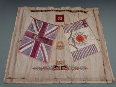 Gloucestershire Regiment pre-WWI embroidered silk panel depicting the regimental colours of the 61st