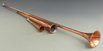 Three hunting horns including a 19thC stag horn