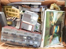 A collection of Hornby 00 gauge locomotives, wagons, buildings and accessories including GWR tank