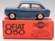 Mercury diecast model Fiat 850 with blue body and red interior, 38, in original box.