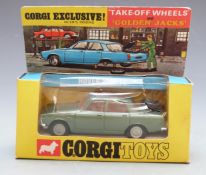 Corgi Toys diecast model Rover 2000 TC with 'Take-Off Wheels', 'Golden Jacks', metallic green body