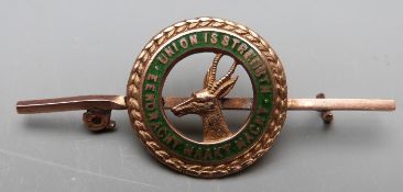 South African 9ct gold 'Union is Strength' brooch