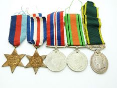 British Army WWII medals comprising 1939/1945 Star, France & Germany Star, Defence Medal, War