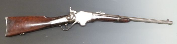 Spencer model 1865 .50 calibre underlever repeating percussion hammer action carbine rifle with