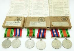 Royal Air Force WWII boxed medals comprising three pairs of Defence Medals and War Medals